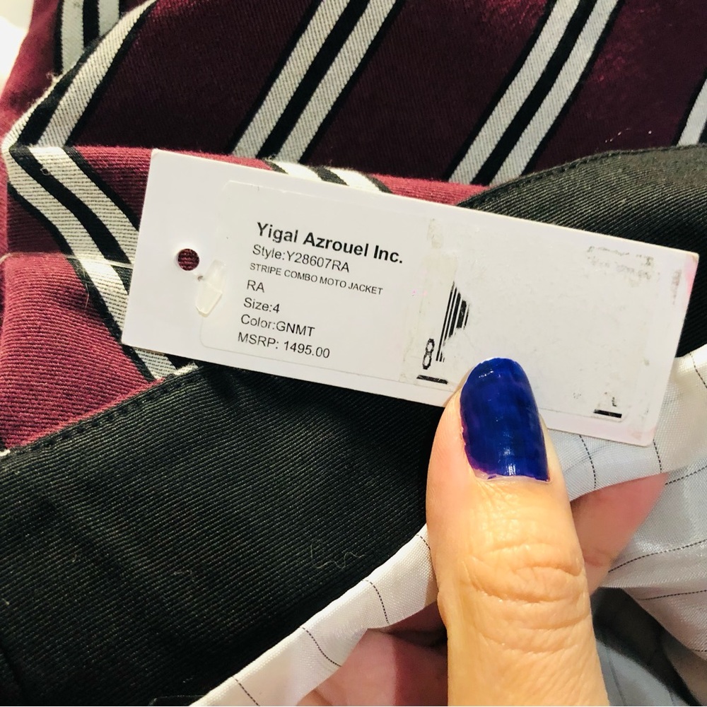 Yigal azrouel linen blend colorblock stripes Moto jacket - Picture 6 of 12